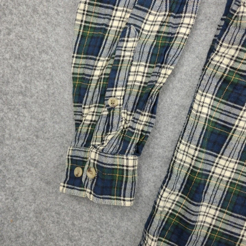 Woolrich Flannel Shirt Mens Medium Blue Plaid Cotton Long Sleeve Button‎ Casual